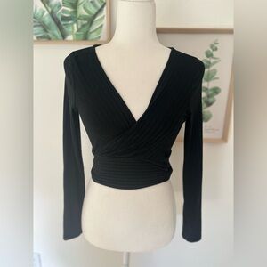 Surplice Neck Rib-Knit Crop Top | Shein